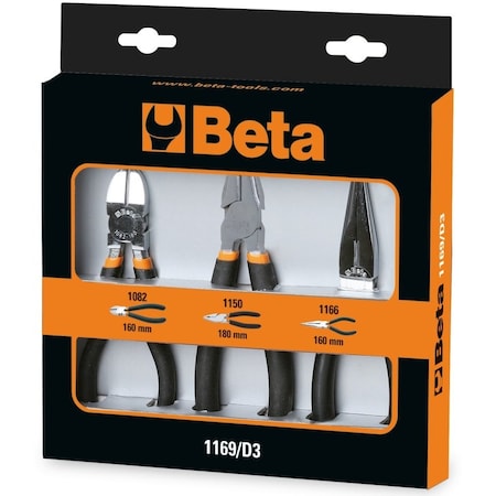 Beta 1169/D3 Set of 3 Pliers- 1 Combination Pliers, 1 Long Needle Nose Pliers, 1 Diagonal Cutting Nippers 011690053